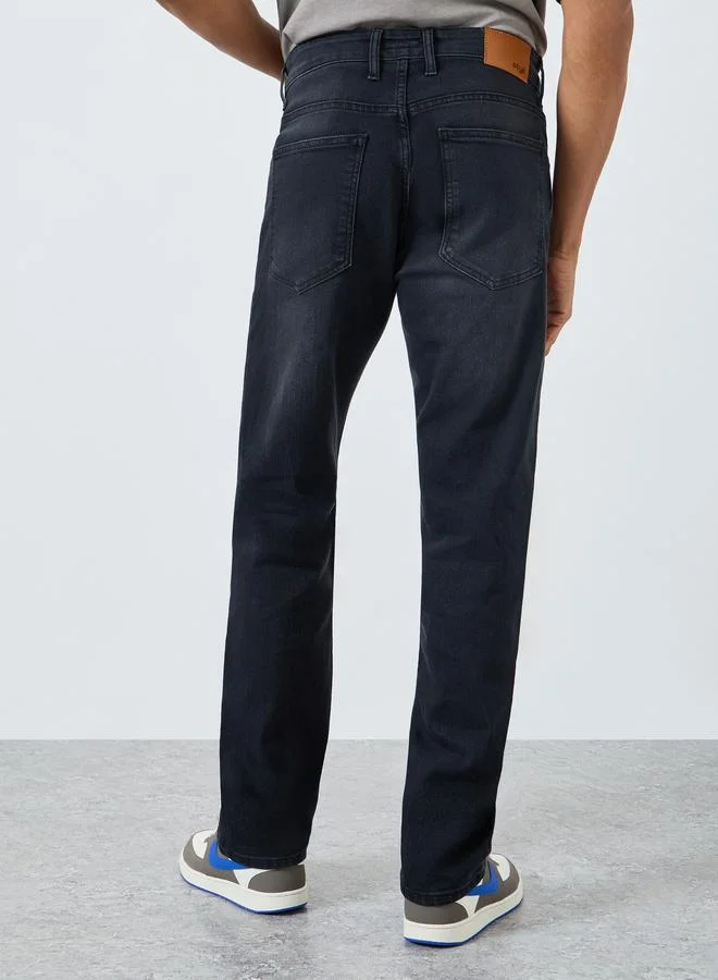 Styli Monochrome Men Monochrome Washed Relaxed Fit Jeans for Men | Best Price UAE